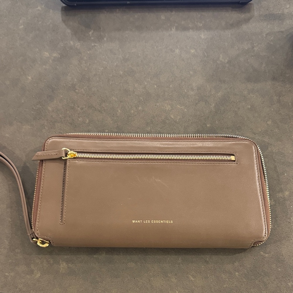 WANT Les Essentiels Taupe Leather Wristlet
